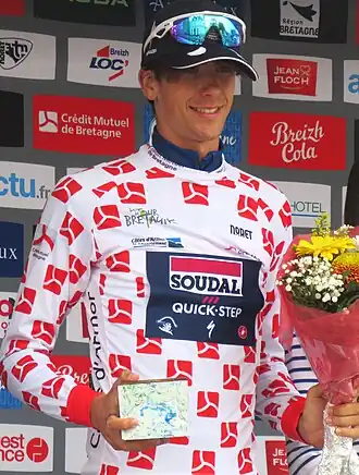 Savino als winnaar van het bergklassement in de Ronde van Bretagne