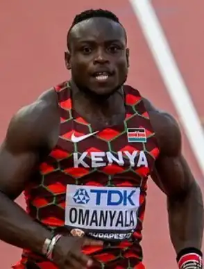 Ferdinand Omanyala in actie tijdens de WK 2023 in Boedapest.