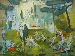 Naakten in een abstract landschap