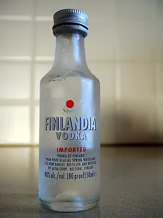 Voor de export geproduceerde fles Finlandia