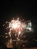 Het vuurwerk voor Nieuwjaar op de Schelde in 2006.