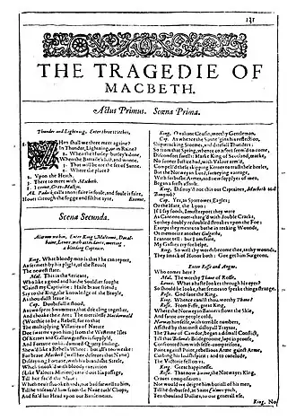 Facsimile met eerste pagina van Macbeth, uit First Folio (1623)