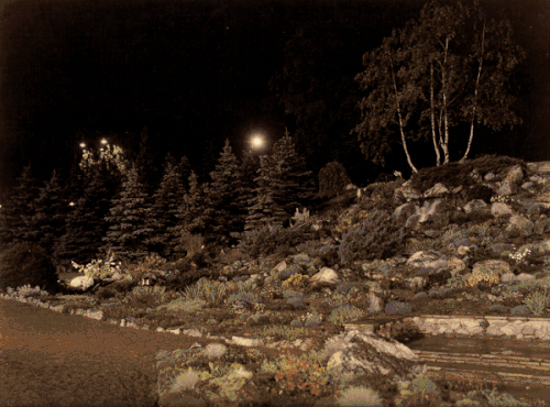 Verlichting van de rotstuin van het Parco del Valentino, gemaakt voor tentoonstellingen in 1961.