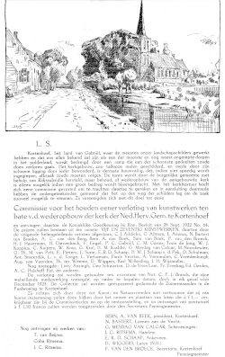 Flyer voor de verloting van kunstwerken voor de restauratie van de NH kerk in Kortenhoef, 1922.