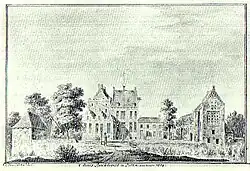 Voorkant van de Buckhorst, pentekening, A. de Haen, 1729