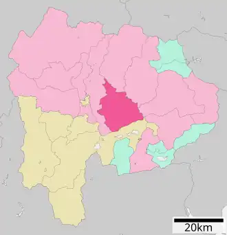 Situering van Fuefuki in de prefectuur  Yamanashi