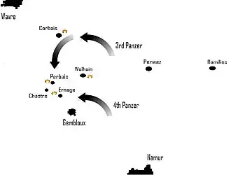 In het vlakke terrein op de centrale vlakte van België tussen Namen en Waver ligt Gembloers. Het behouden van de stad en het terrein was van vitaal belang voor het voorkomen van een Duitse doorbraak.