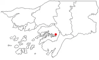 Het Buba estuarium, de stad Buba aangegeven.