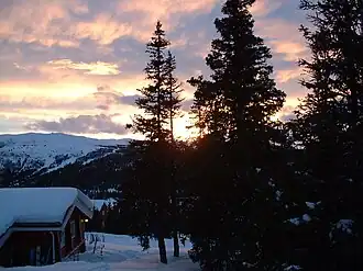 Zonsondergang in Gålå