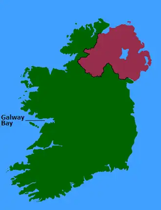 Kaart van Ierland met de locatie van de Galwaybaai