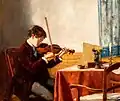 Hans Kindler als twaalfjarige viool studerend vastgelegd door Salomon Garf