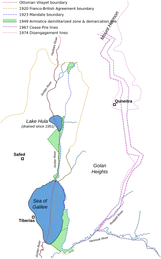 De historische grenzen van de Golanhoogten.
