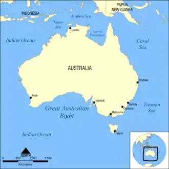 locatie van de Grote Australische Bocht ten zuiden van Australië