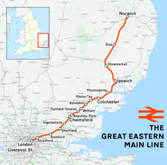 Great Eastern Main Line op de kaart