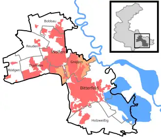 Ligging Greppin in de gemeente Bitterfeld-Wolfen
