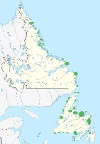 Groswater-sites in groen aangegeven