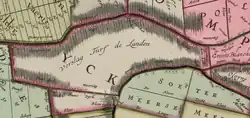 Afgebeeld is het gebied dat later de Grote Drooggemaakte Polder zal vormen. In deze uitsnede is te zien dat er in 1749 nog sprake is van een plassengebied, hier "Verslag Turfde Landen" genoemd.