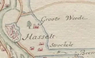 De Grote Weede op een kaart uit 1738