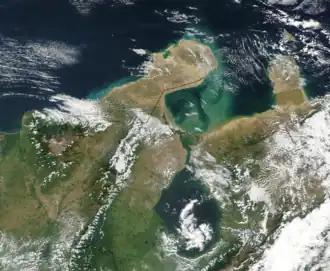 Het La Guajira schiereiland vanuit de ruimte