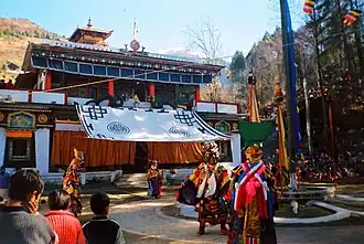 Gumpa-dans in Lachung (Sikkim) tijdens Losar