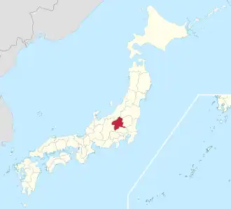 Kaart van Japan met Gunma gemarkeerd