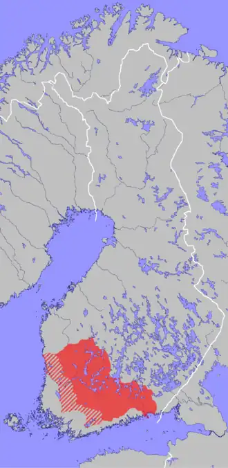 het huidige gebied waar Tavastisch wordt gesproken