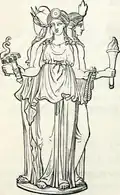 Hekate, Neoklassieke tekening naar een origineel uit de Romeinse of Griekse Antieke tijd door Stéphane Mallarmé in Les Dieux Antiques : nouvelle mythologie illustrée (Paris, 1880).