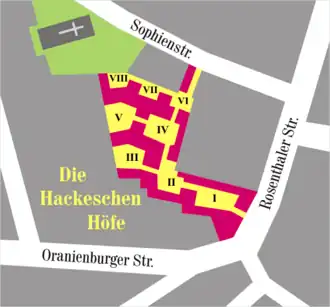 Ligging van de hofjes in de bebouwing