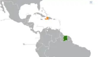 Kaart met daarop Haïti en Suriname