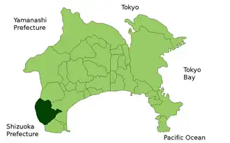Situering van Hakone in de prefectuur  Kanagawa