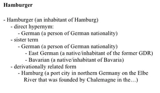 voorbeeld van "Hamburger" entry in WordNet