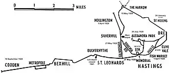 Netwerkkaart van de Trolleybus van Hastings