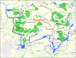 Kaart van de streek Havelland, links ligt Rathenow