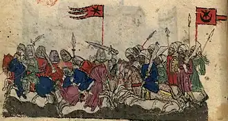 Afbeelding van de slag bij Jarmuk door een anonieme Catalaanse illustrator.