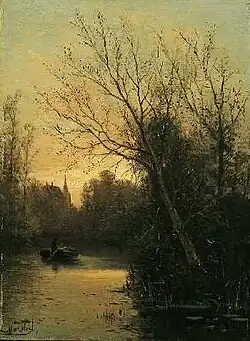 Rivierlandschap bij avond