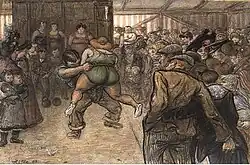 Worstelwedstrijd in de sneeuwlaars