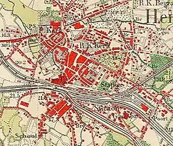 Plattegrond Hengelo 1900 met de beide stations