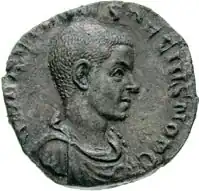 Portret van Herennius Etruscus op een sestertius.(Foto met toestemming van Classical Numismatic Group, Inc. (CNG))