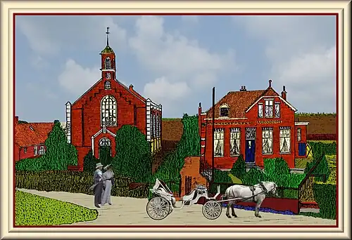 Hervormde kerk Bolnes (1880) met pastorie (1920)