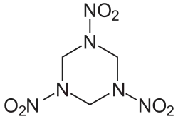 Structuurformule van cyclotrimethyleentrinitramine