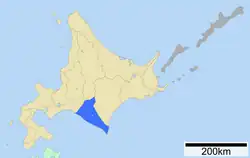 Kaart van  Hokkaido met Hidaka gemarkeerd