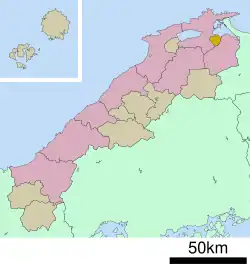 Kaart van Shimane met het district Yatsuka gemarkeerd