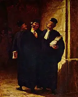 Trois avocats en consultation (Drie advocaten in gesprek), een negentiende-eeuws schilderij van Honoré Daumier