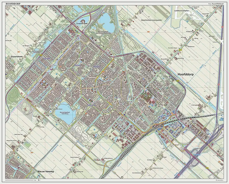 Topografische kaart van Hoofddorp, per september 2014