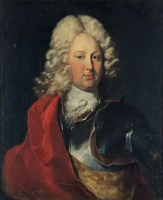 Portret van markgraaf Karel III Willem van Baden-Durlach door Johann Rudolf Huber, 1710.