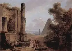 Fantastische aanblik van de Cestius-pyramide bij een tempelruïne (caprice)