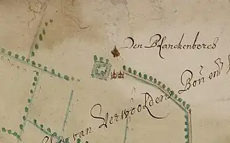 Blankenborg op een kaart van Isaac van Geelkercken uit 1642