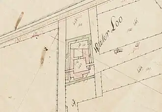 Waterloo op een kadastrale kaart uit circa 1820