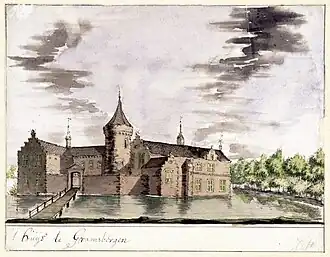 Tekening van de havezate uit ca. 1725, toegeschreven aan Jacobus Stellingwerff