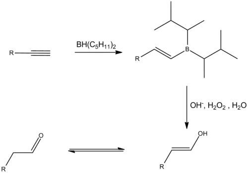 Mechanisme van de hydroborering-oxidatie op alkynen.